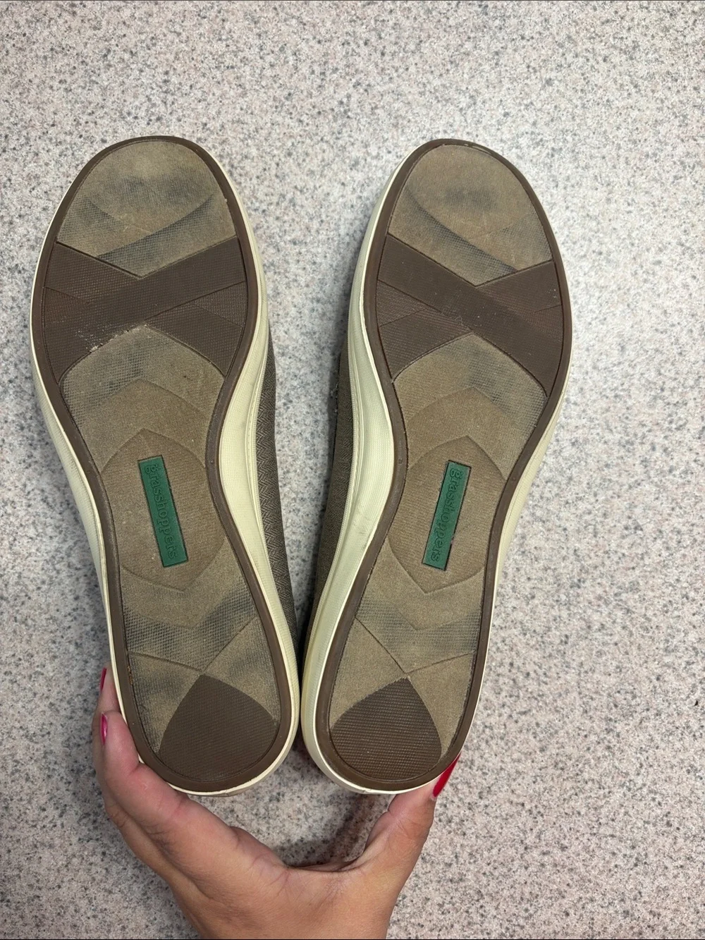 Keds Olive Textured Slip-On Flats with Burgundy Insole